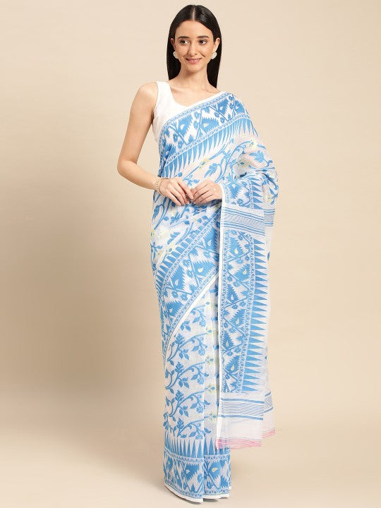 DESH BIDESH Woven Design Ethnic Motifs Pure Cotton Jamdani Saree