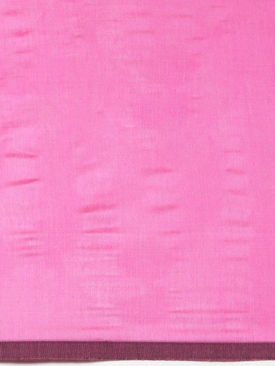 DESH BIDESH Ghicha Cotton Colourblocked Saree: Elegant Pink & Blue with Solid Border