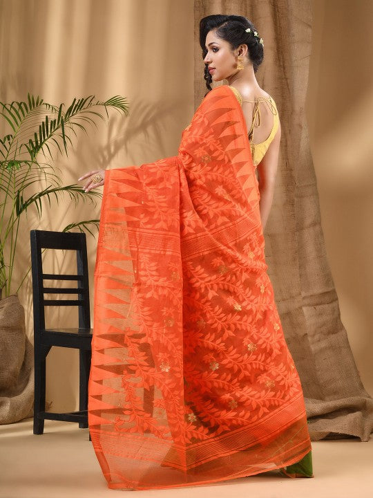 DESH BIDESH Geometric Woven Design Pure Cotton Taant Saree