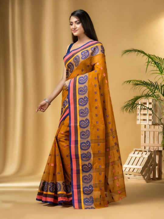 DESH BIDESH Ethnic Motifs Woven Design Pure Cotton Taant Saree