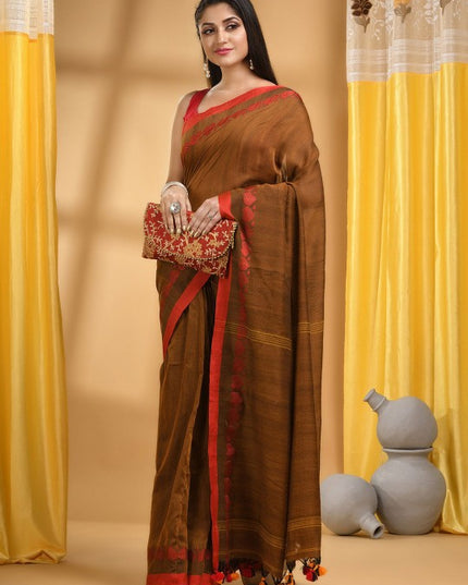 DESH BIDESH Ethic Motifs Embroidered Pure Cotton Taant Saree