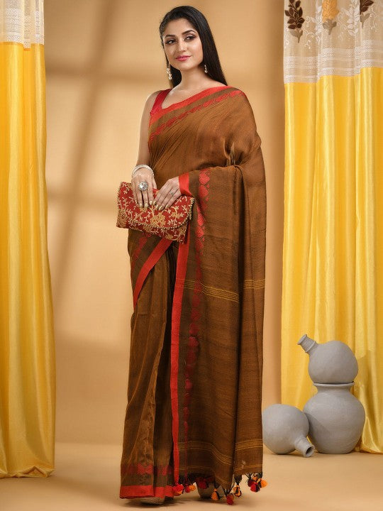 DESH BIDESH Ethic Motifs Embroidered Pure Cotton Taant Saree