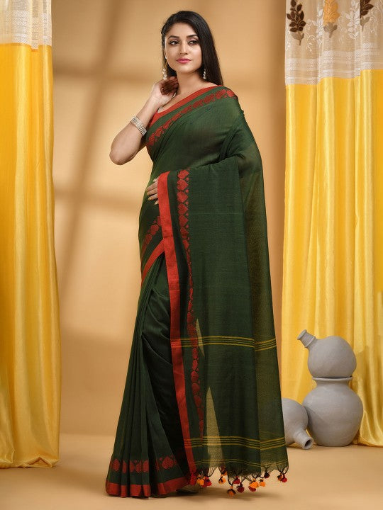 DESH BIDESH Bengali Zari Pure Cotton Handloom Taant Saree