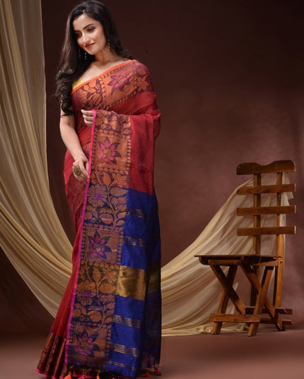 DESH BIDESH Floral Woven Design Zari Maheshwari Saree