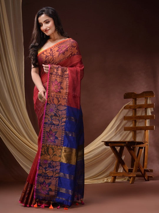DESH BIDESH Floral Woven Design Zari Maheshwari Saree