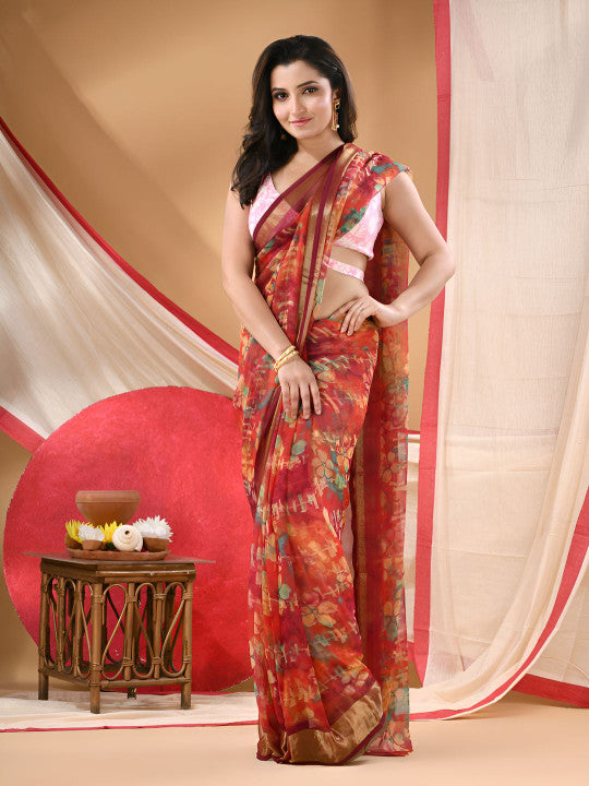 DESH BIDESH Floral Printed Zari Saree