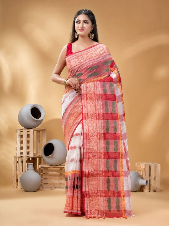 DESH BIDESH Woven Design Pure Cotton Taant Saree