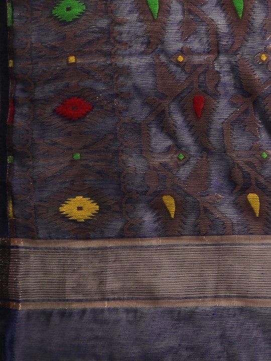 DESH BIDESH Woven Design Ethnic Motifs Zari Pure Cotton Jamdani Saree