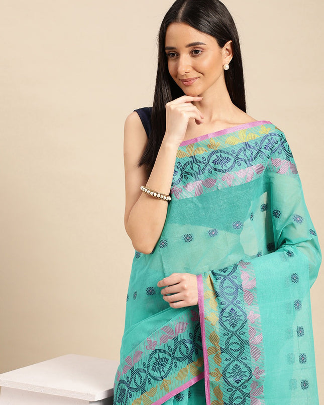 DESH BIDESH Ethnic Motifs Pure Cotton Taant Saree