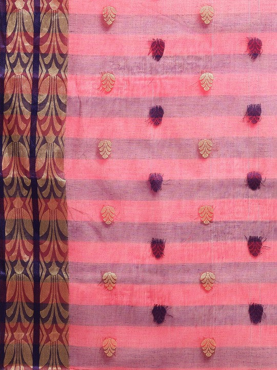DESH BIDESH Pink Ethnic Motifs Pure Cotton Taant Saree