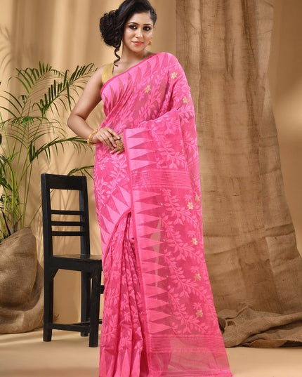 DESH BIDESH Geometric Woven Design Pure Cotton Taant Saree