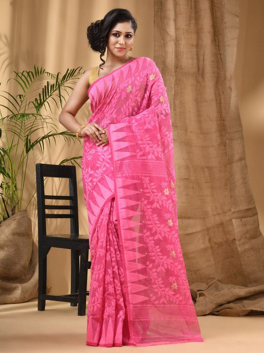 DESH BIDESH Geometric Woven Design Pure Cotton Taant Saree