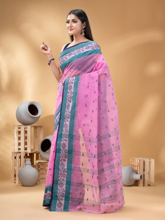 DESH BIDESH Ethnic Motifs Woven Design Pure Cotton Taant Saree