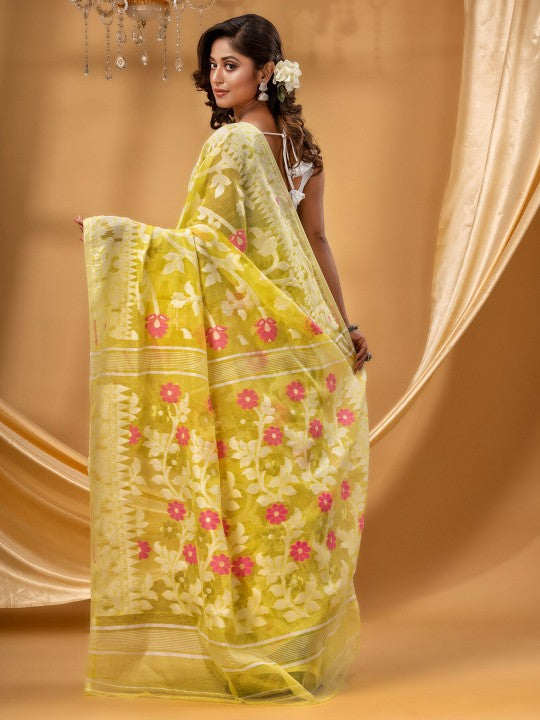 DESH BIDESH Floral Woven Design Pure Cotton Jamdani Saree
