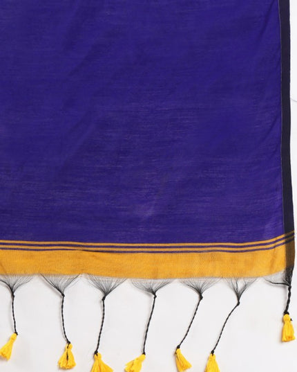 DESH BIDESH Ghicha Cotton Colourblocked Saree: Elegant Mustard & Blue Blend