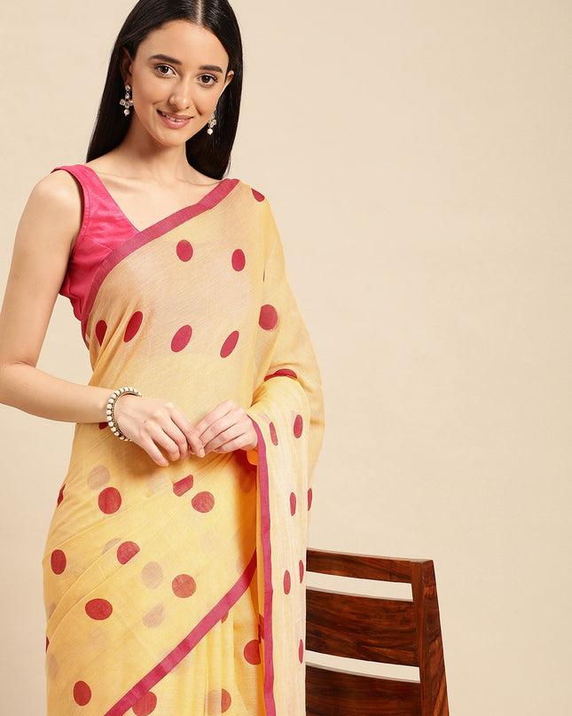 DESH BIDESH Polka Dots Pure Cotton Taant Saree