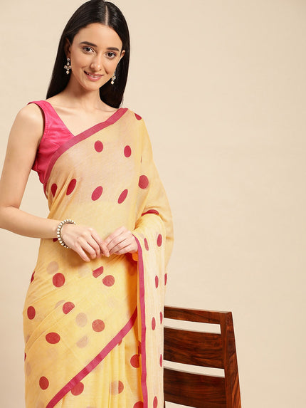 DESH BIDESH Polka Dots Pure Cotton Taant Saree