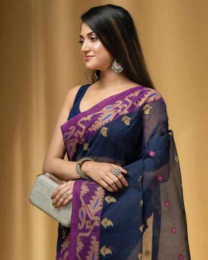 DESH BIDESH Ethnic Motifs Woven Design Pure Cotton Taant Saree