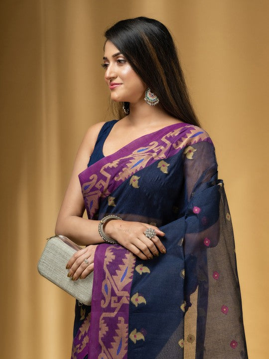 DESH BIDESH Ethnic Motifs Woven Design Pure Cotton Taant Saree