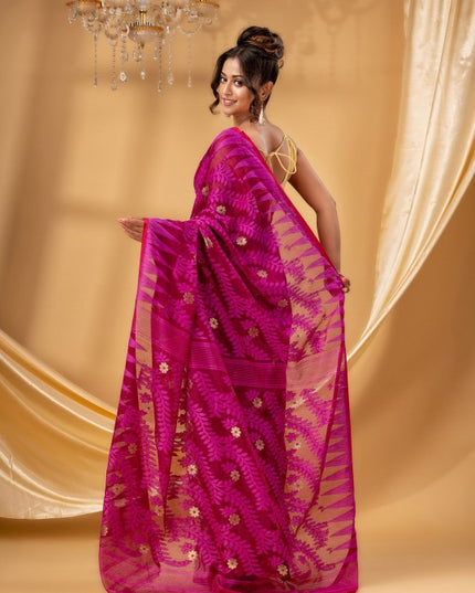 Exquisite DESH BIDESH Pure Cotton Jamdani Saree with Woven Floral Zari Design
