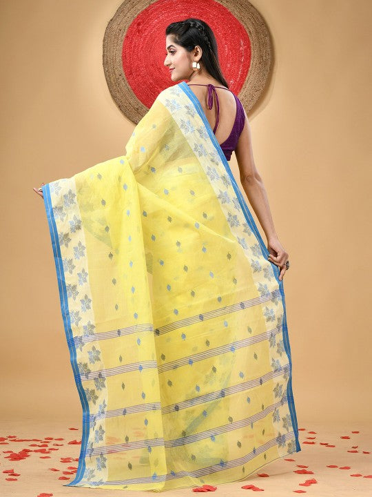 Ethnic Motifs Woven Design Pure Cotton Taant Saree for Women