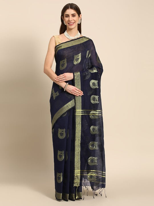 DESH BIDESH Ethnic Motifs Zari Taant Saree