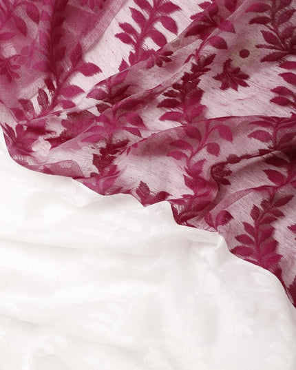 DESH BIDESH Magenta & White Ethnic Motifs Pure Cotton Taant Saree