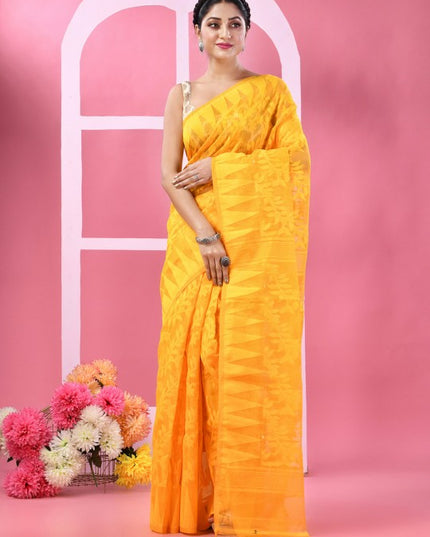 DESH BIDESH Floral Woven Design Pure Cotton Jamdani Saree