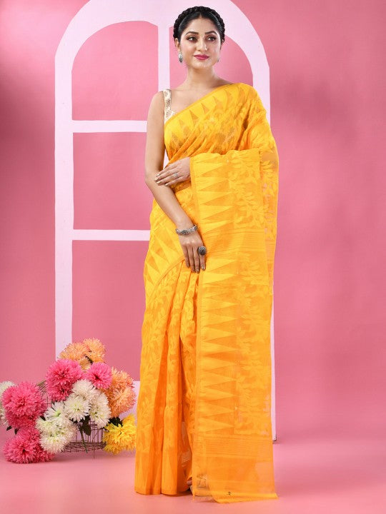 DESH BIDESH Floral Woven Design Pure Cotton Jamdani Saree