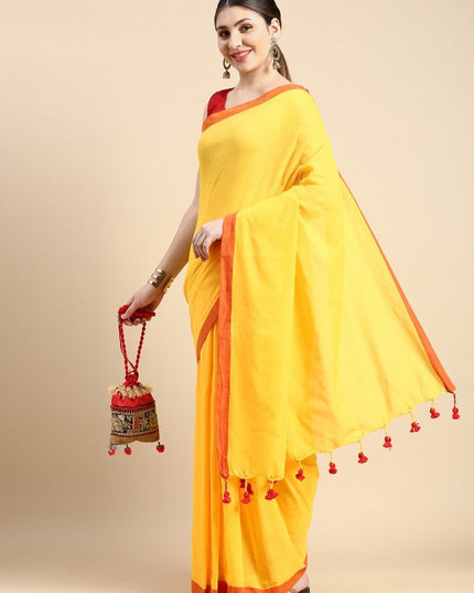 DESH BIDESH Solid Pure Cotton Taant Saree