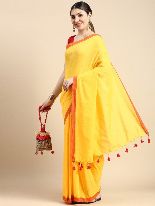 DESH BIDESH Solid Pure Cotton Taant Saree