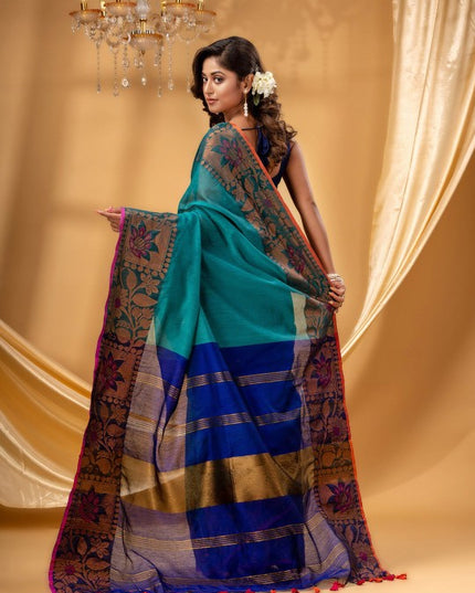 DESH BIDESH Floral Woven Dsign Zari Silk Cotton Taant Saree