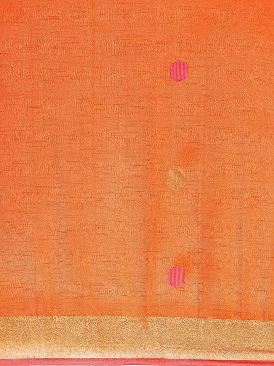 DESH BIDESH Orange & Beige Geometric Design Pure Cotton Taant Saree