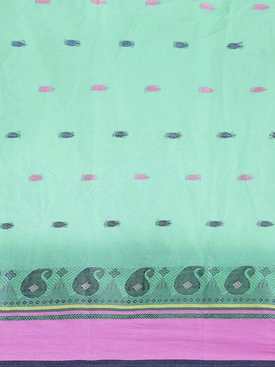 DESH BIDESH Blue Woven Design Pure Cotton Taant Saree