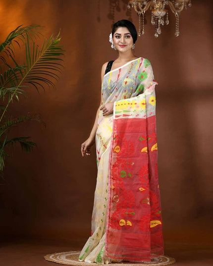 Exquisite Paisley Woven Jamdani Saree for Women: Pure Cotton Handloom Elegance
