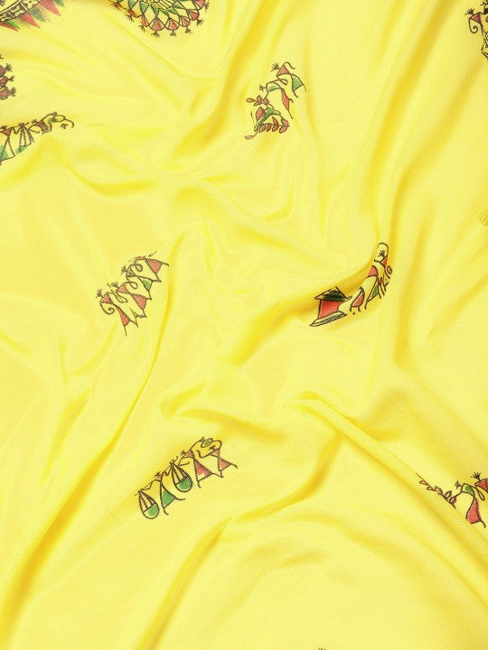 DESH BIDESH Yellow & Green Warli Pure Cotton Taant Saree