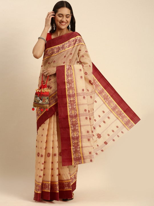 DESH BIDESH Woven Design Pure Cotton Taant Saree