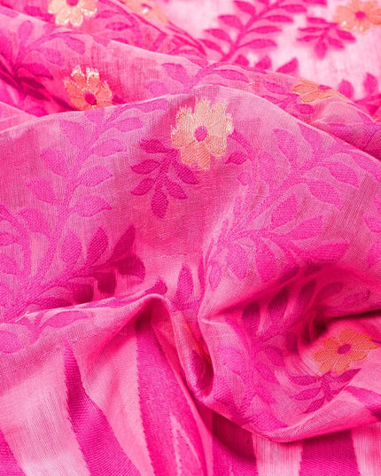 Exquisite Pink Gold-Toned Pure Cotton Jamdani Saree with Ethnic Woven Motifs