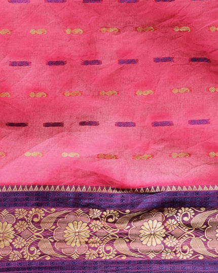 DESH BIDESH Pink Ethnic Motifs Pure Cotton Taant Saree