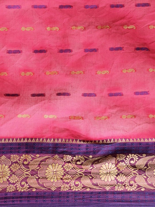 DESH BIDESH Pink Ethnic Motifs Pure Cotton Taant Saree