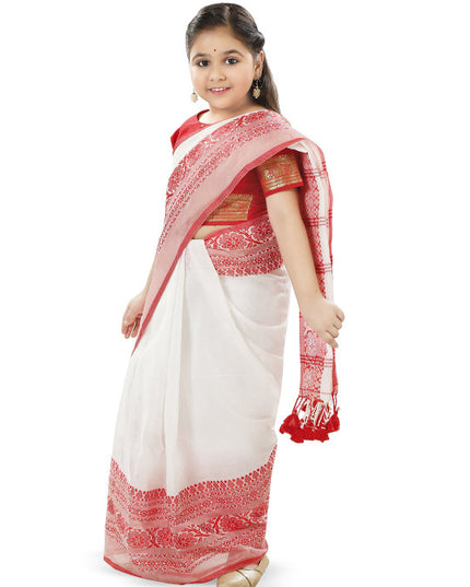 DESH BIDESH Girls Woven Design Pure Cotton Saree