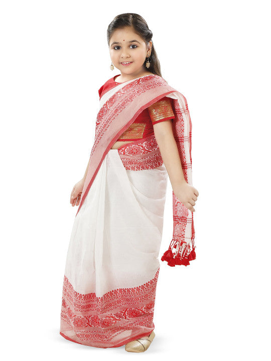 DESH BIDESH Girls Woven Design Pure Cotton Saree