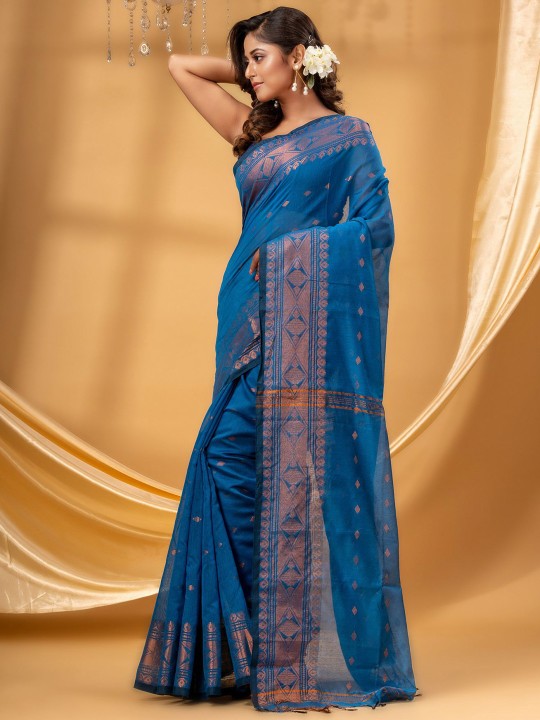 DESH BIDESH Woven Design Zari Taant Saree