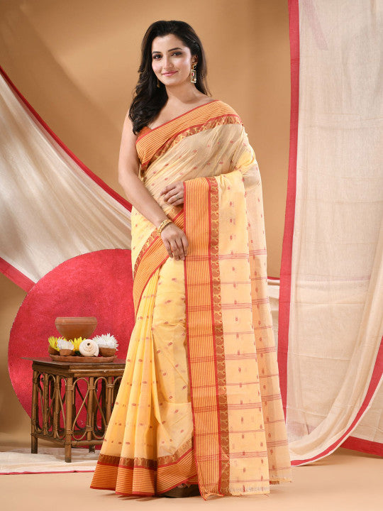 DESH BIDESH Ethnic Motifs Printed Zari Pure Cotton Jamdani Saree