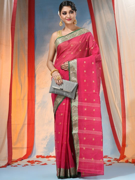 DESH BIDESH Women's Ethnic Motifs Pure Cotton Saree with Blouse Piece