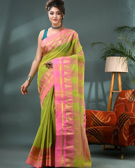 DESH BIDESH Striped Zari Pure Cotton Taant Saree