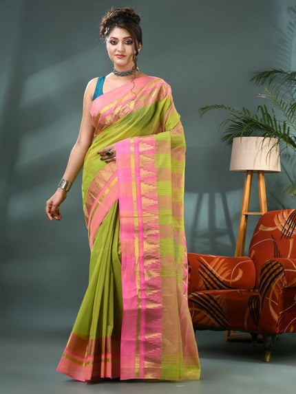 DESH BIDESH Striped Zari Pure Cotton Taant Saree