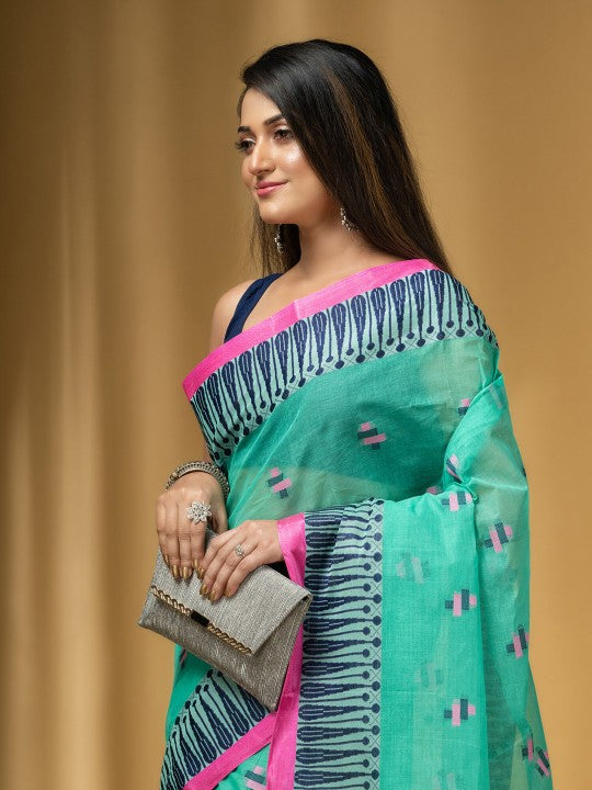 DESH BIDESH Ethnic Motifs Woven Design Pure Cotton Taant Saree