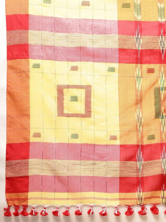 DESH BIDESH Yellow & Green Kotki Design Pure Cotton Taant Saree