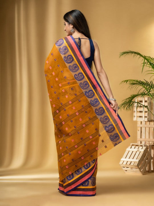 DESH BIDESH Ethnic Motifs Woven Design Pure Cotton Taant Saree